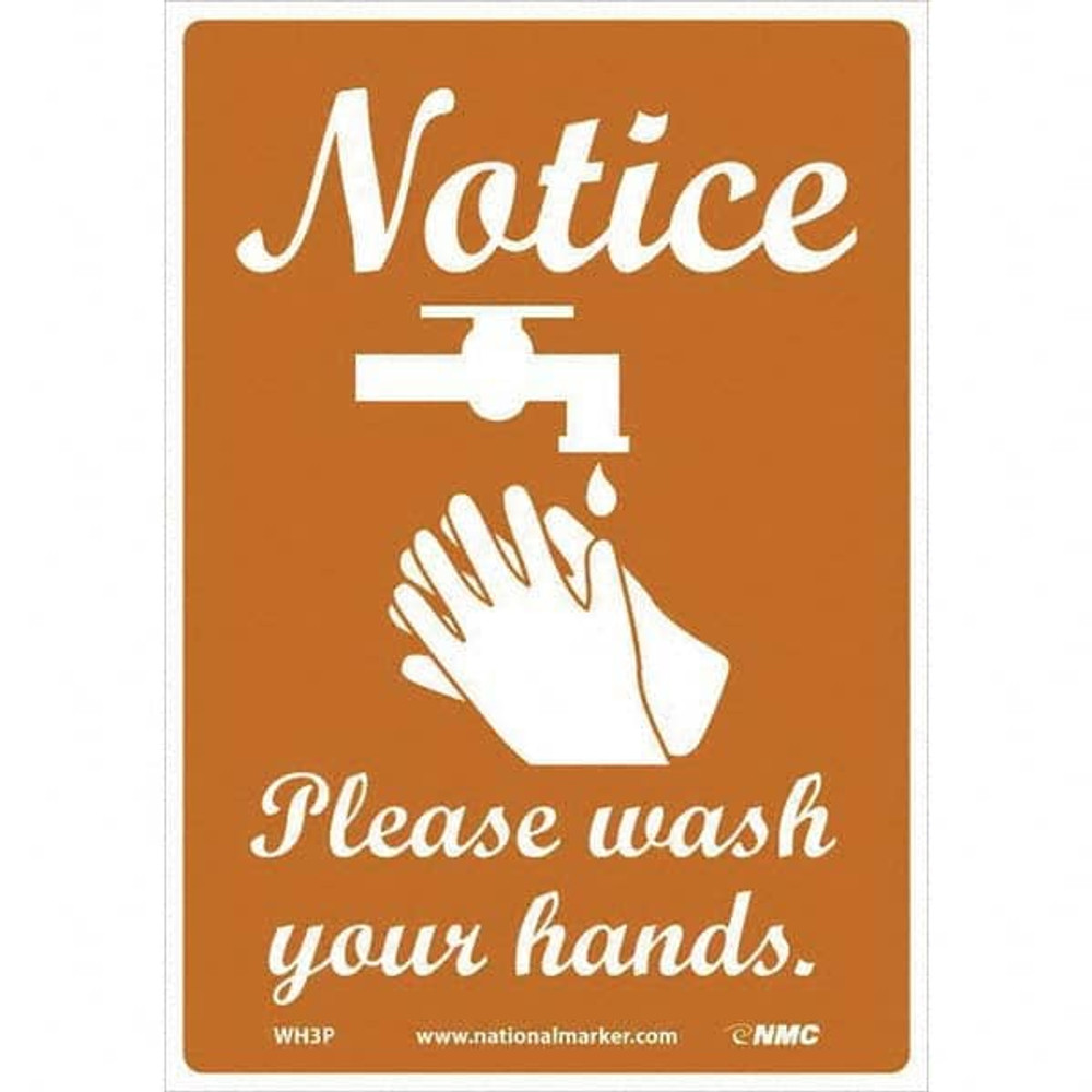 AccuformNMC WH3P Restroom & Janitorial Label: "Notice Please Wash Your Hands", Rectangle, 7" Wide, 10" High