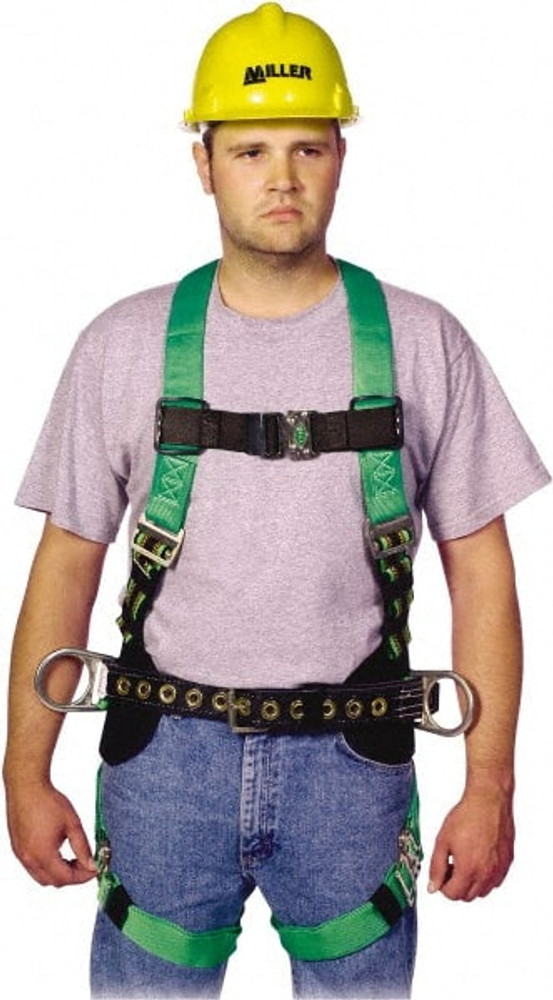 Miller P950QC-77/UGN Fall Protection Harnesses: 400 Lb, Back and Side D-Rings Style, Size Universal