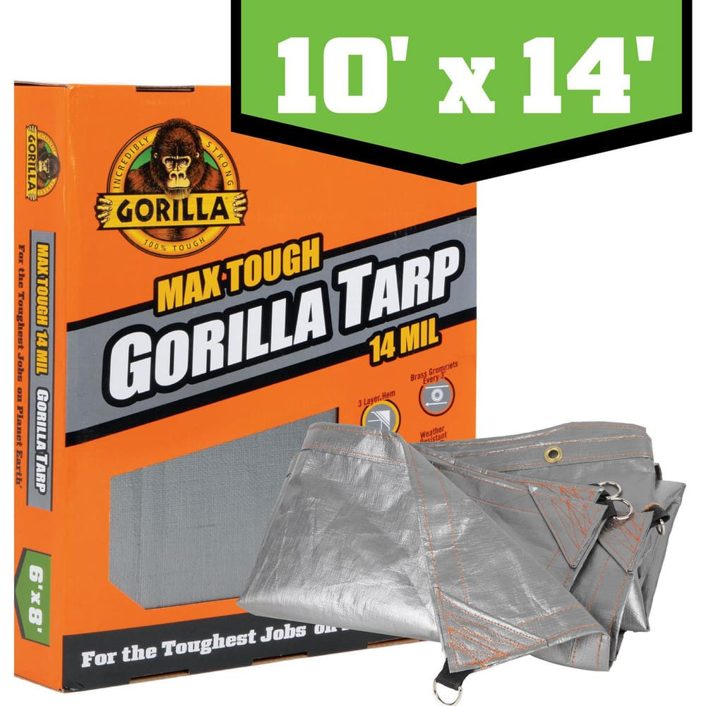 Gorilla 97053 Tarps & Dust Covers; Material: Polyethylene ; Shape: Rectangle ; Length (Feet): 14 ; Width (Feet): 10 ; Width (Inch): 120in ; Grommet: Yes