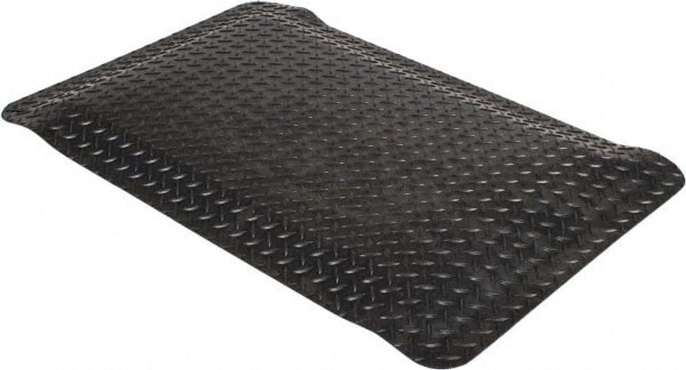 Wearwell 414.1516X2X3BK Anti-Fatigue Mat: 3' Long, 2' Wide, 15/16 Thick, Vinyl, Beveled Edges, Heavy-Duty