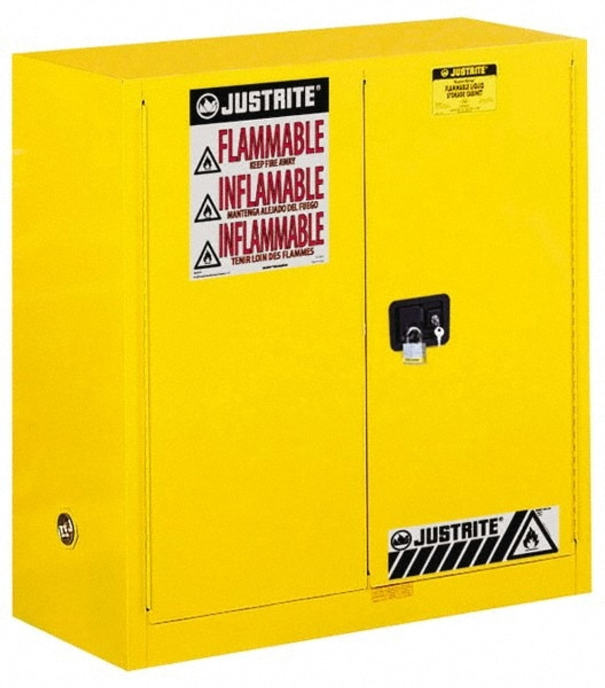 Justrite. 893000 Standard Cabinet: Manual Closing & Self-Closing, 1 Shelf, Yellow