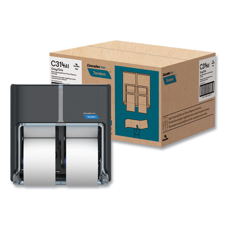 CASCADES TISSUE GROUP PRO C314 Tandem No Touch High Capacity Bath Tissue Dispenser, 12.6 x 6.6 x 12, Gray