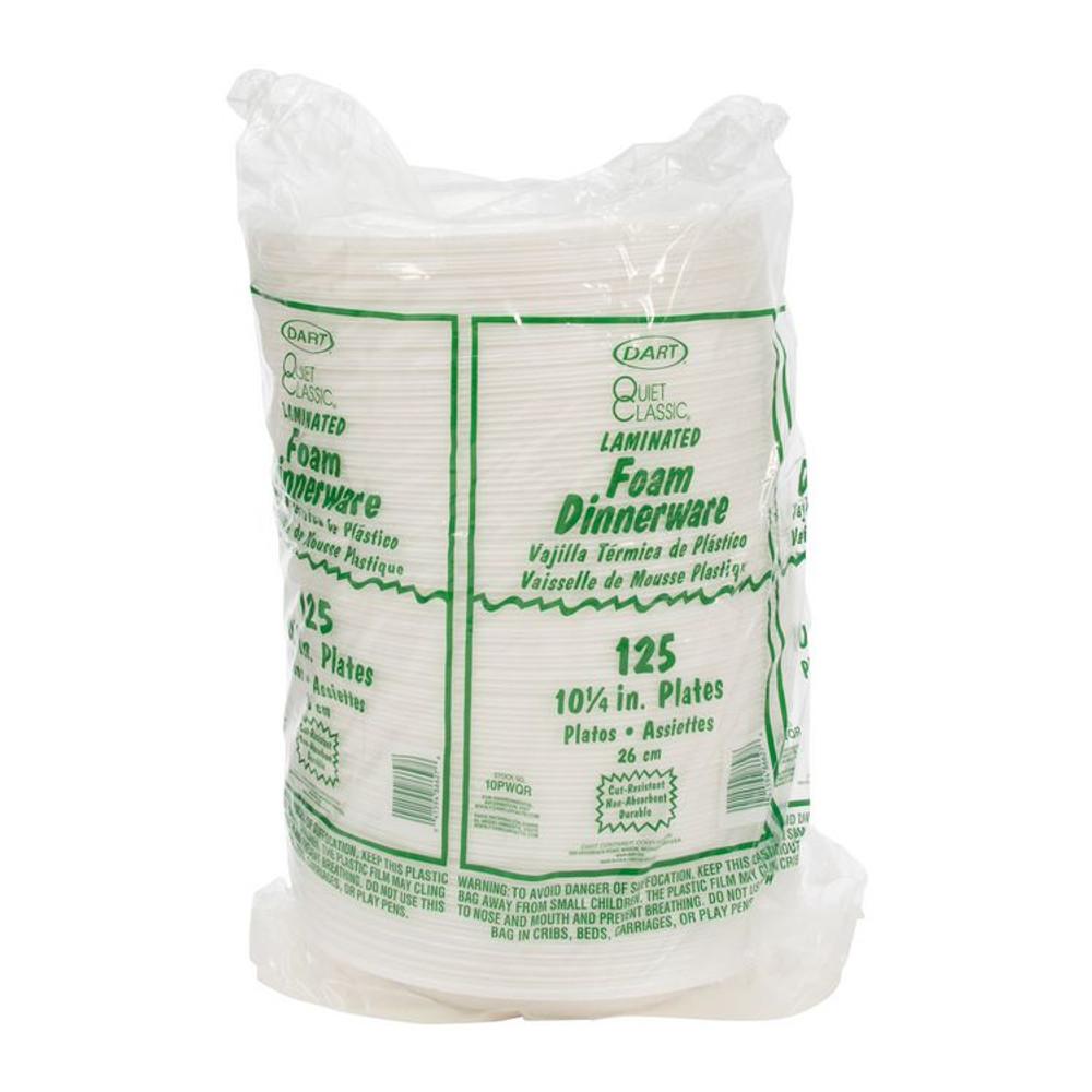 DART 10PWQ Quiet Classic Laminated Foam Dinnerware, Plate, 10" dia, White, 500/Carton