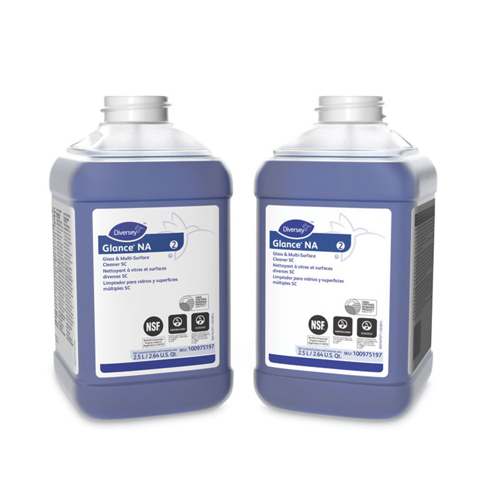 DIVERSEY 100975197 Glance NA Glass and Multi-Surface Cleaner SC, Fragrance-Free, 2.5 L Bottle, 2/Carton