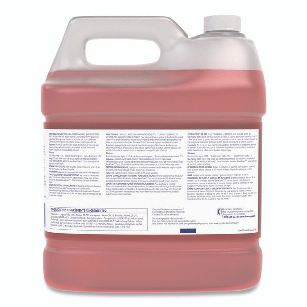 DIVERSEY 94377150 Breakdown Extra Concentrated Odor Eliminator, Fresh Scent, 6 qt Bottle, 2/Carton