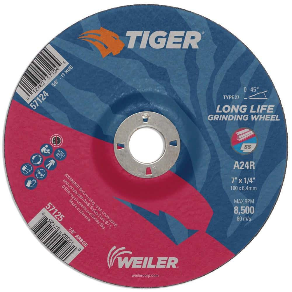 Weiler 57125 Depressed Center Wheel: Type 27, 7" Dia, 1/4" Thick, Aluminum Oxide