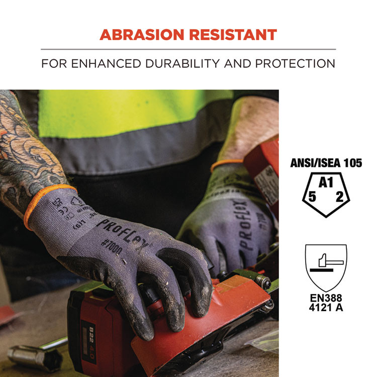 TENACIOUS HOLDINGS, INC. ergodyne® 10371 ProFlex 7000 Nitrile-Coated Gloves Microfoam Palm, EN388: 4121A, 9" Long, X-Small, Gray, Pair