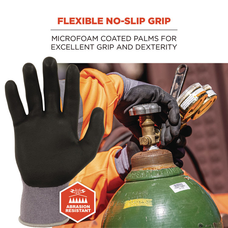 TENACIOUS HOLDINGS, INC. ergodyne® 10371 ProFlex 7000 Nitrile-Coated Gloves Microfoam Palm, EN388: 4121A, 9" Long, X-Small, Gray, Pair