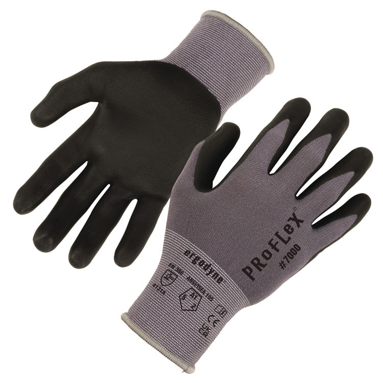 TENACIOUS HOLDINGS, INC. ergodyne® 10371 ProFlex 7000 Nitrile-Coated Gloves Microfoam Palm, EN388: 4121A, 9" Long, X-Small, Gray, Pair