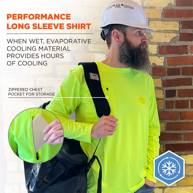 TENACIOUS HOLDINGS, INC. ergodyne® 12143 Chill-Its 6689 Cooling Long Sleeve Sun Shirt with UV Protection, Medium, Lime