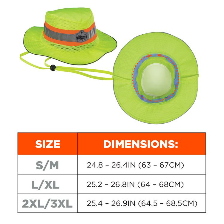 TENACIOUS HOLDINGS, INC. ergodyne® 12600 Chill-Its 8935CT Hi-Vis PVA Ranger Sun Hat, Polyester/PVA, 2X-Large/3X-Large, Lime