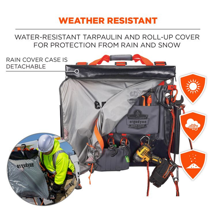 TENACIOUS HOLDINGS, INC. ergodyne® 13699 Arsenal 5710 Bucket Truck Tool Board, Tethering Points, 8 Compartments, 24" x 22", Tarpaulin, Gray