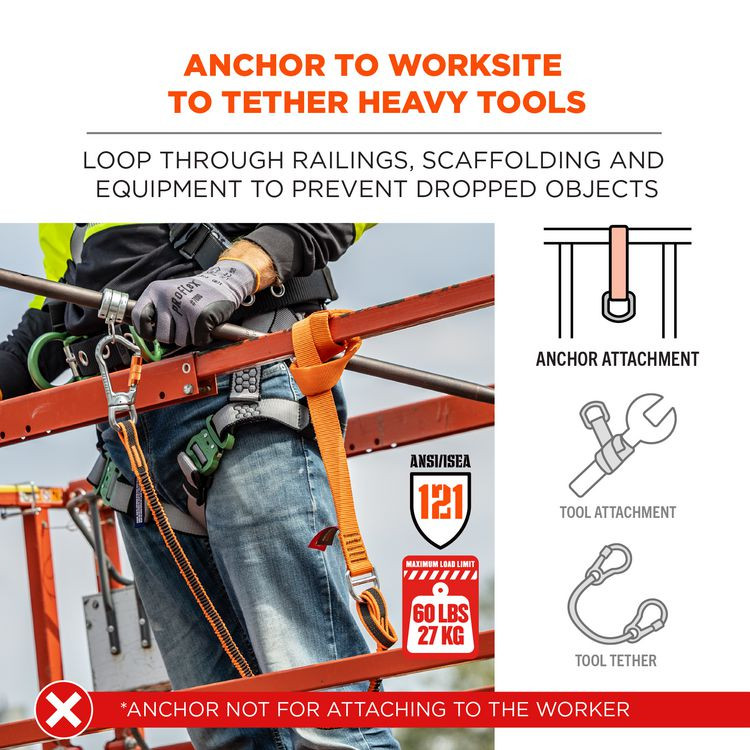 TENACIOUS HOLDINGS, INC. ergodyne® 19195 Squids 3177 Anchor Choke Strap for Tool Tethering, 60 lb Max Safe Working Capacity, 28" Long, Orange