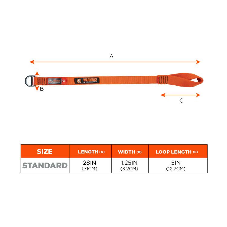 TENACIOUS HOLDINGS, INC. ergodyne® 19195 Squids 3177 Anchor Choke Strap for Tool Tethering, 60 lb Max Safe Working Capacity, 28" Long, Orange