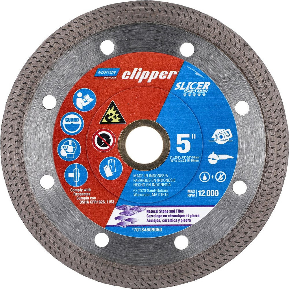 Norton 70184609060 Wet & Dry Cut Saw Blade: 5" Dia, 7/8" Arbor Hole, 0.05" Kerf Width, 1 Teeth