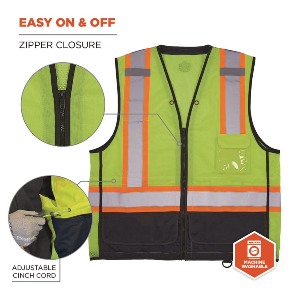 TENACIOUS HOLDINGS, INC. ergodyne® 23037 GloWear 8251HDZ Class 2 Two-Tone Hi-Vis Safety Vest, 2X-Large to 3X-Large, Lime