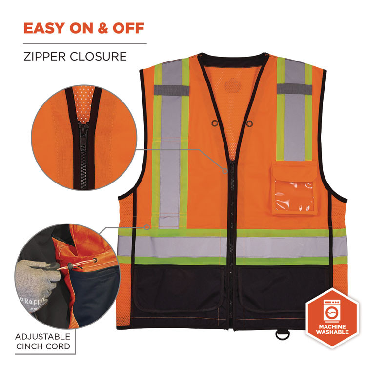 TENACIOUS HOLDINGS, INC. ergodyne® 23045 GloWear 8251HDZ Class 2 Two-Tone Hi-Vis Safety Vest, Large to X-Large, Orange