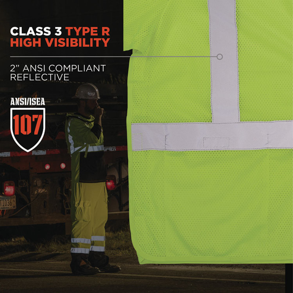 TENACIOUS HOLDINGS, INC. ergodyne® 23055 GloWear 8315BA Class 3 Hi-Vis Breakaway Safety Vest, Large to X-Large, Lime