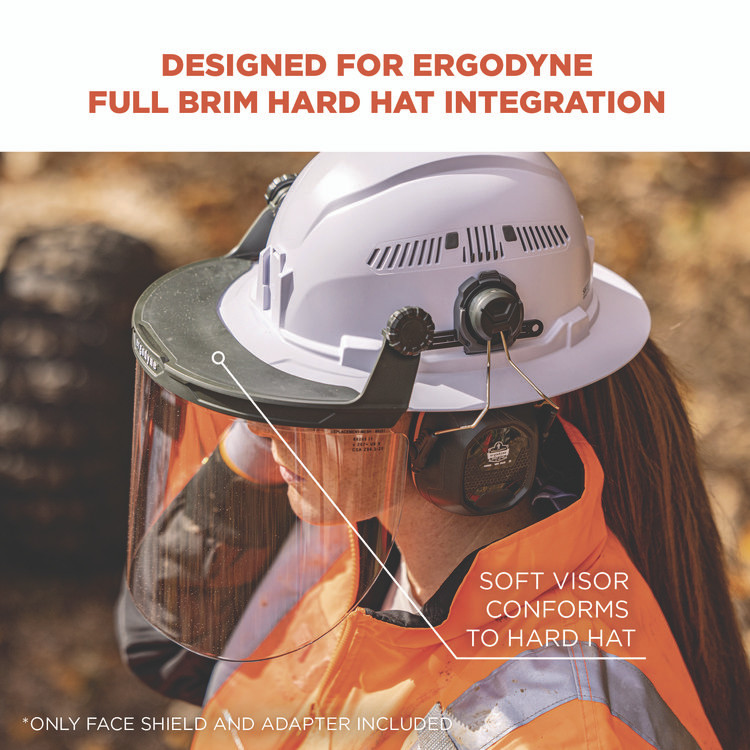 TENACIOUS HOLDINGS, INC. ergodyne® 60245 Skullerz 8995 Anti-Scratch and Anti-Fog Hard Hat Face Shield with Adapter for Full Brim, Clear Lens