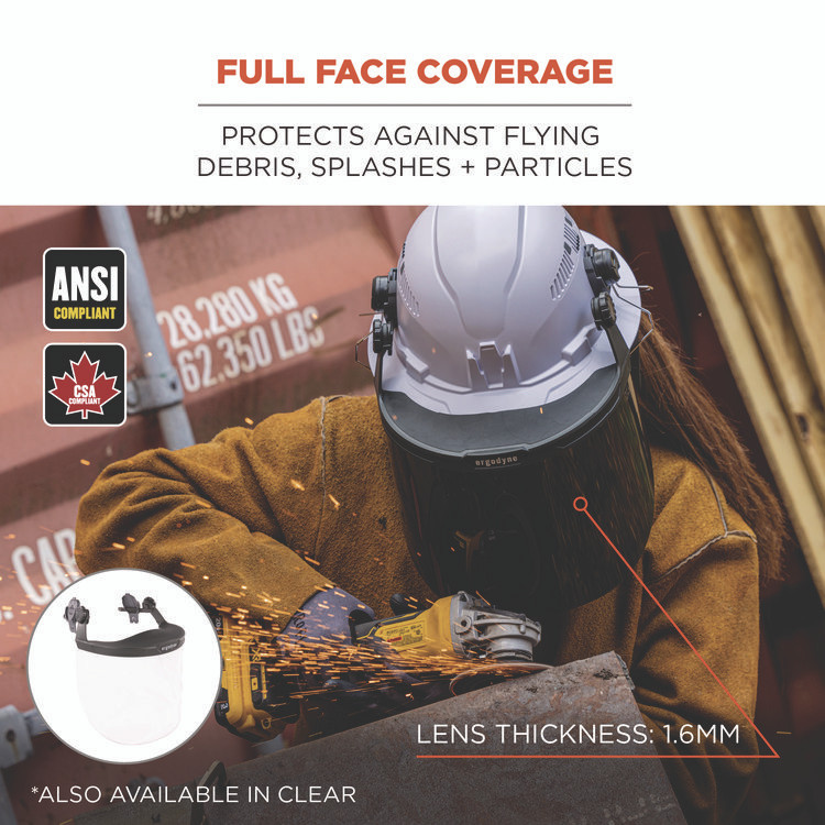 TENACIOUS HOLDINGS, INC. ergodyne® 60245 Skullerz 8995 Anti-Scratch and Anti-Fog Hard Hat Face Shield with Adapter for Full Brim, Clear Lens
