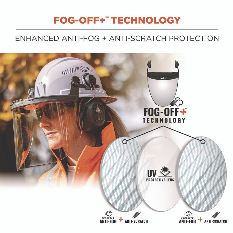 TENACIOUS HOLDINGS, INC. ergodyne® 60245 Skullerz 8995 Anti-Scratch and Anti-Fog Hard Hat Face Shield with Adapter for Full Brim, Clear Lens