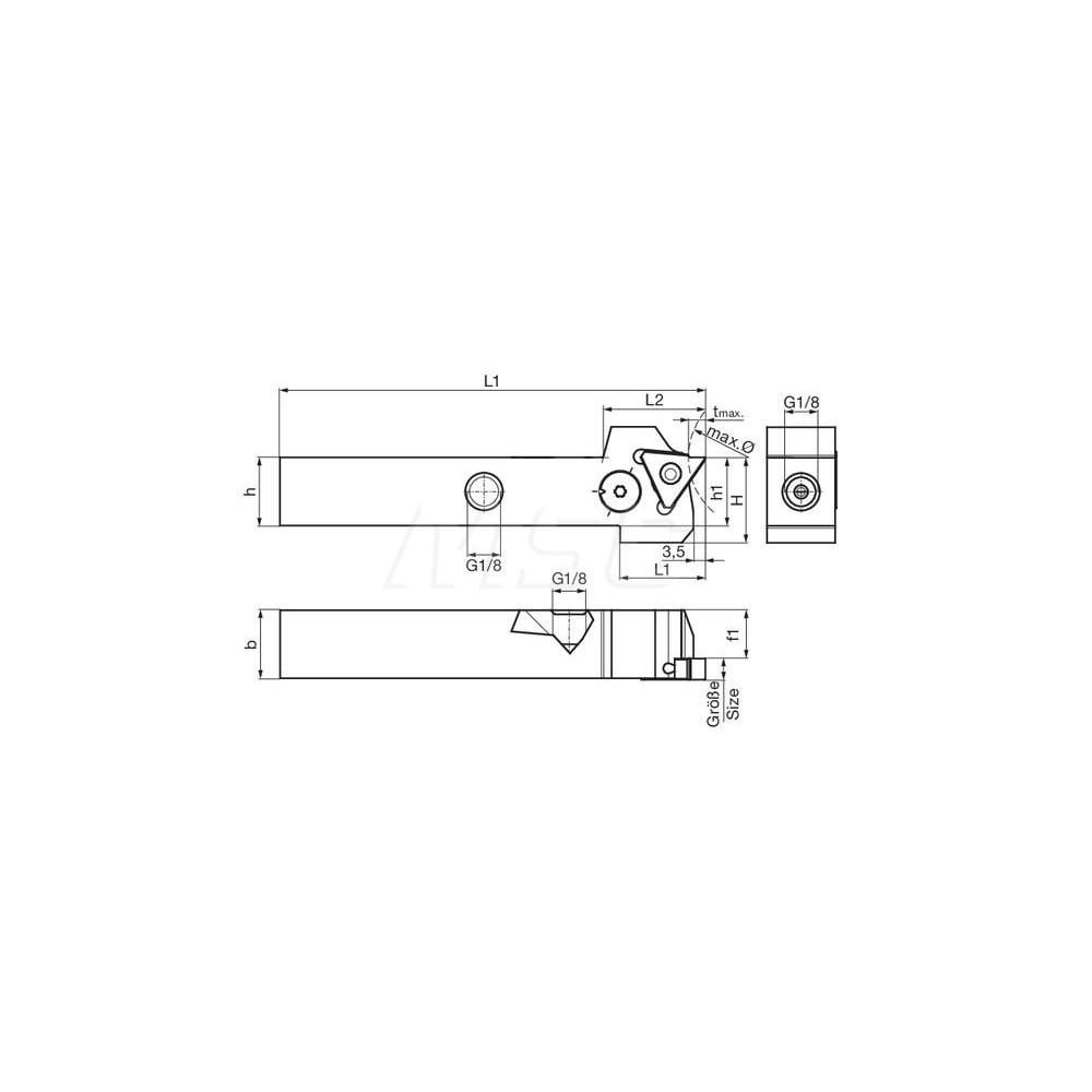 Guhring 9253730120250  GH305.0750.500.00.06.L.IK.EST External Left Hand NonFace Grooving Radial Grooving with Adjustable Coolant Holder 3/4" Square Shank