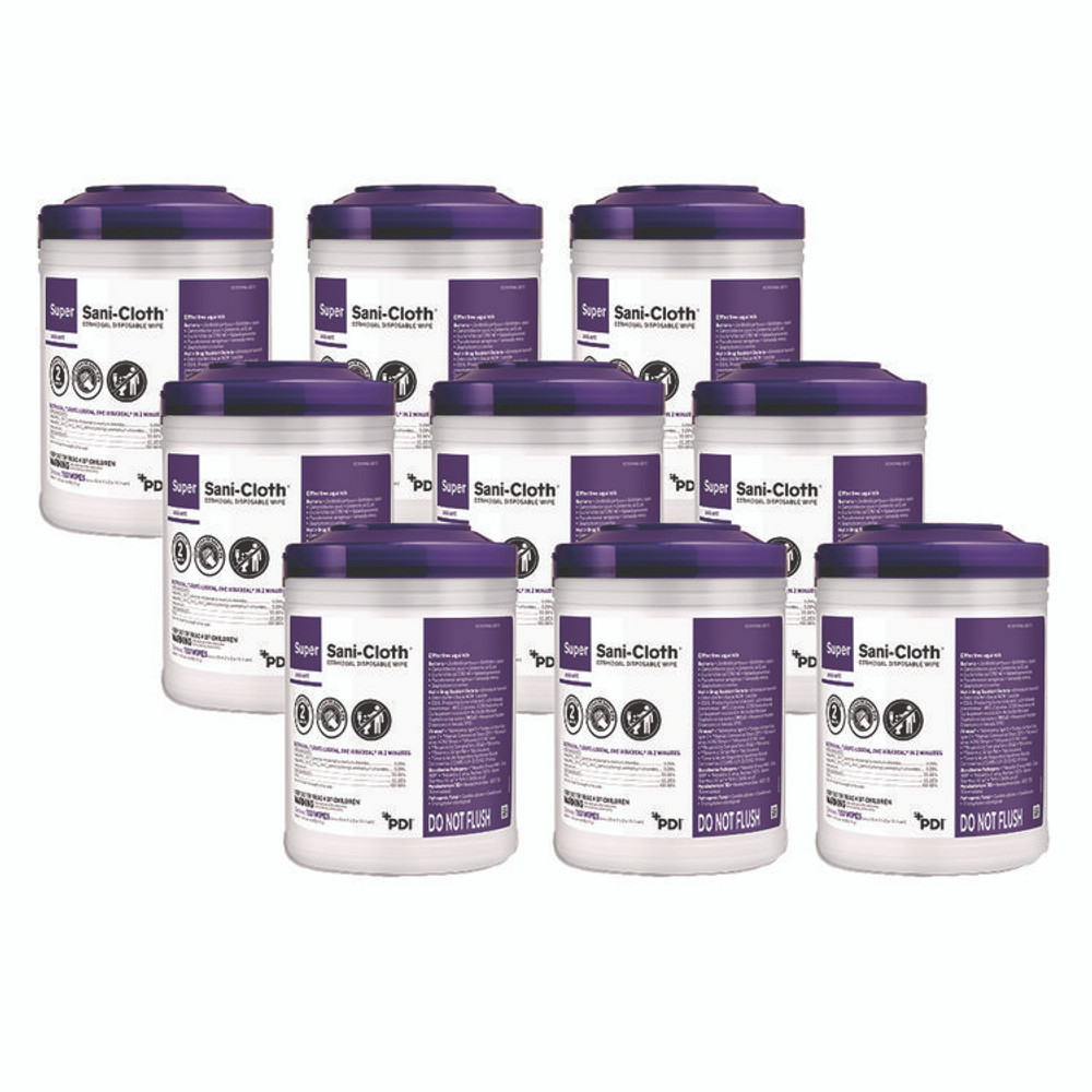 SANI PROFESSIONAL Q55172 Super Sani-Cloth Germicidal Disposable Wipes, 1-Ply, 6 x 6.75, Unscented, White, 160/Canister, 12 Canisters/Carton