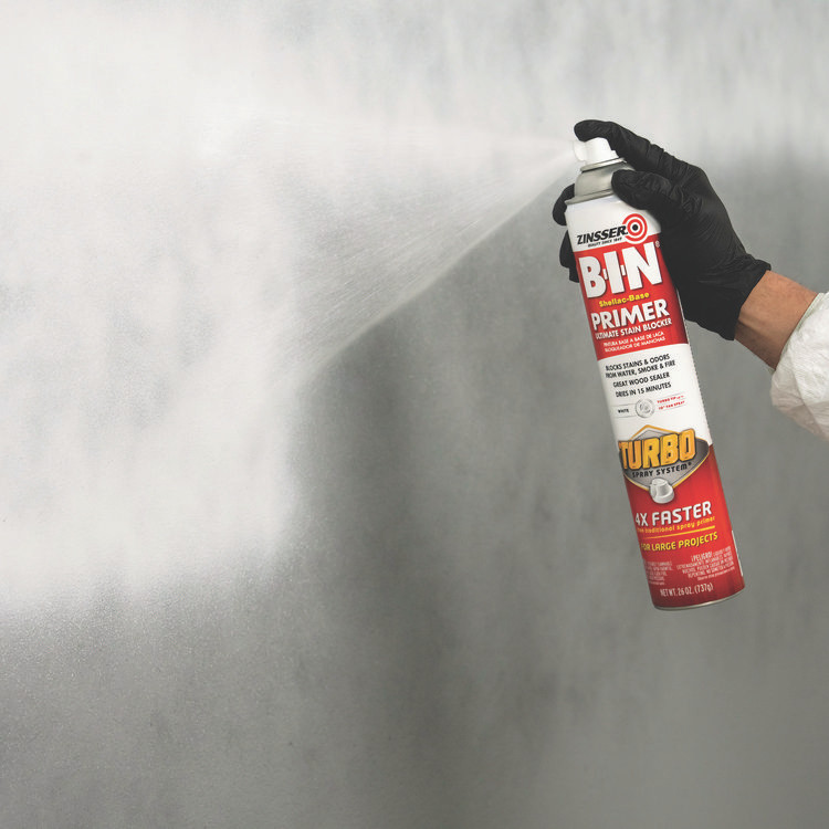 RUST-OLEUM CORPORATION Zinsser® 356880 BIN Aerosol Primer with Turbo Spray System, Interior, Flat White, 26 oz Aerosol Can, 6/Carton