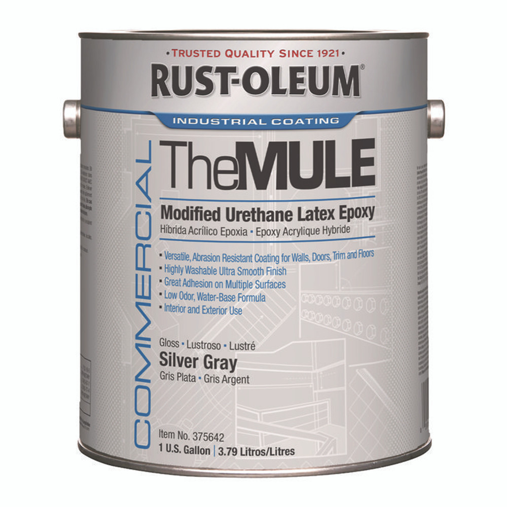RUST-OLEUM CORPORATION 375642 Commercial The MULE (Modified Urethane Latex Epoxy), Interior/Exterior, Gloss Silver Gray, 1 gal Bucket/Pail, 2/Carton