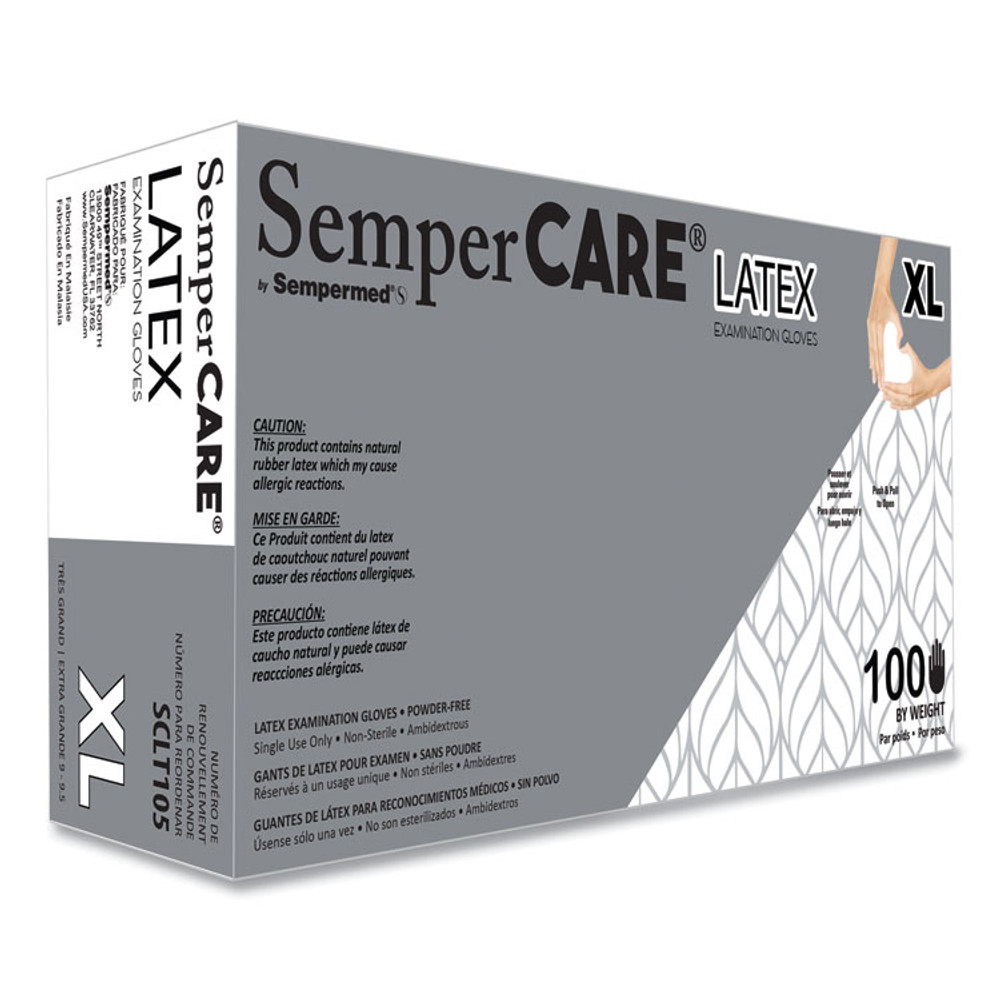 SEMPERMED USA, INC. SemperCare® SCLT105 Latex Examination Gloves, Powder-Free, X-Large, 5 mil Thick, 9.45" Long, Cream, 100/Box, 10 Boxes/Carton