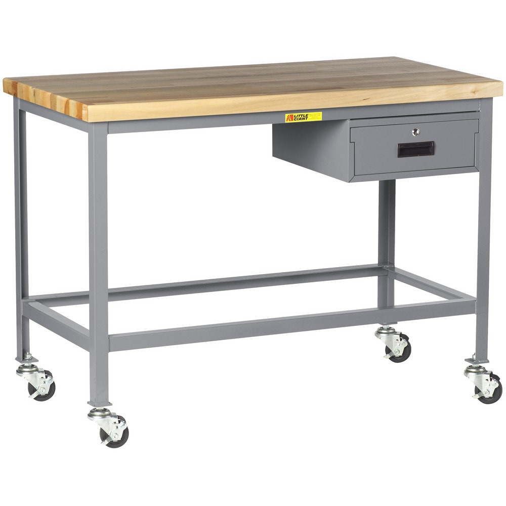 Little Giant. WT-3672-3RDR Mobile Work Benches; Bench Type: Butcher Block Work Center ; Edge Type: Square ; Depth (Inch): 36 ; Leg Style: Fixed ; Load Capacity (Lb. - 3 Decimals): 1000.000 ; Height (Inch): 35