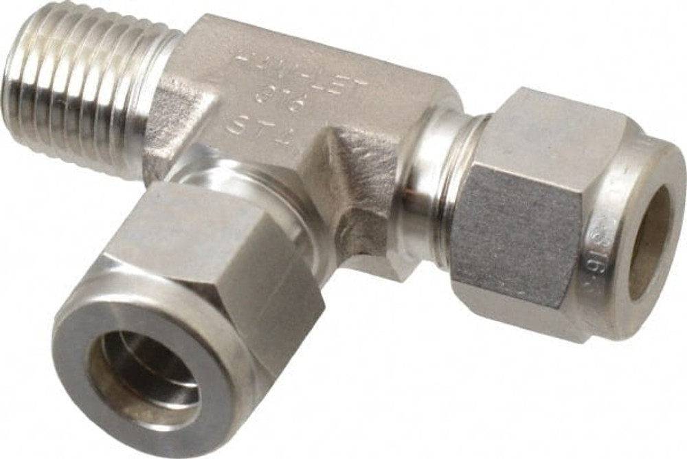 Ham-Let 3002308 Compression Tube Male Run Tee: 1/4" Thread, Compression x MNPT x Compression