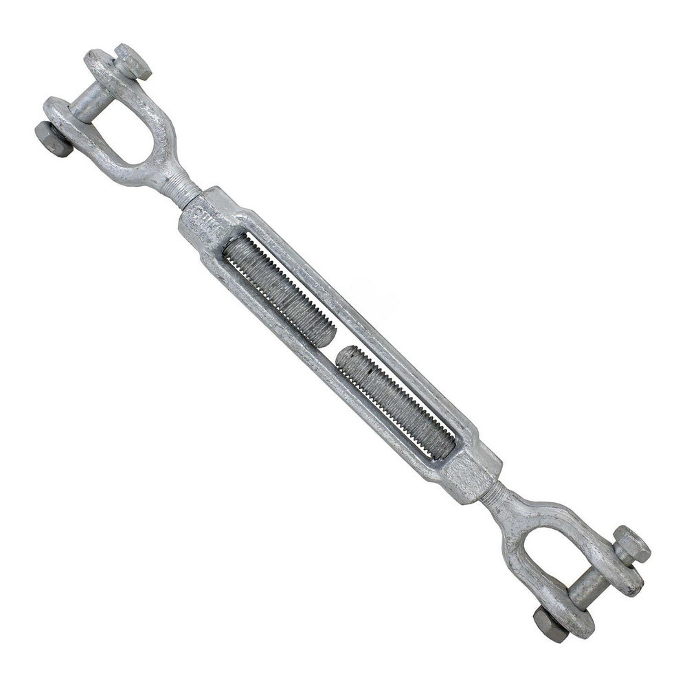 US Cargo Control JJTBGV58X12 Turnbuckles; Turnbuckle Type: Jaw & Jaw ; Working Load Limit: 3500 lb ; Thread Size: 5/8-12 in ; Turn-up: 12in ; Closed Length: 20.88in ; Material: Steel