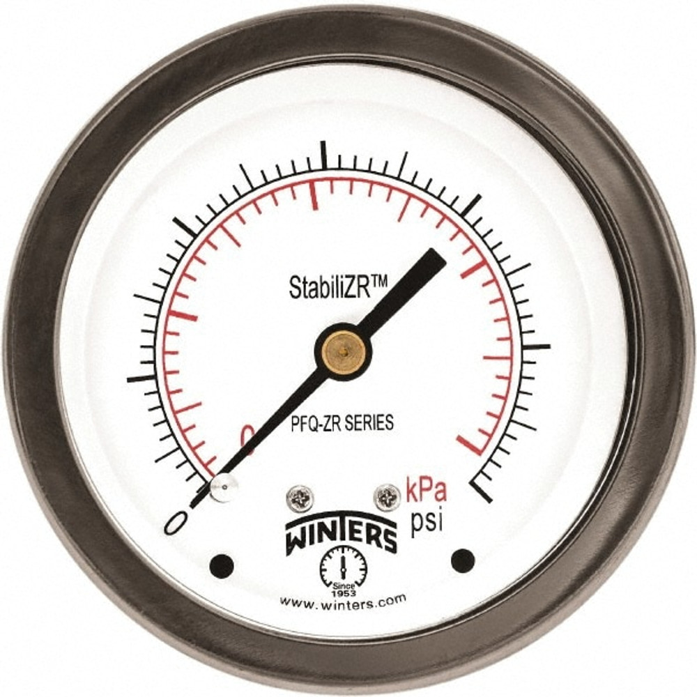 Winters PFQ903ZR Pressure Gauge: 2-1/2" Dial, 1/4" Thread, NPT, Back Mount