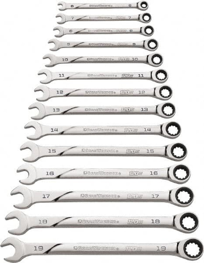 GEARWRENCH 86426 Ratcheting Combination Wrench Set: 14 Pc, 10 mm 11 mm 12 mm 13 mm 14 mm 15 mm 16 mm 17 mm 18 mm 19 mm 6 mm 7 mm 8 mm & 9 mm Wrench, Metric
