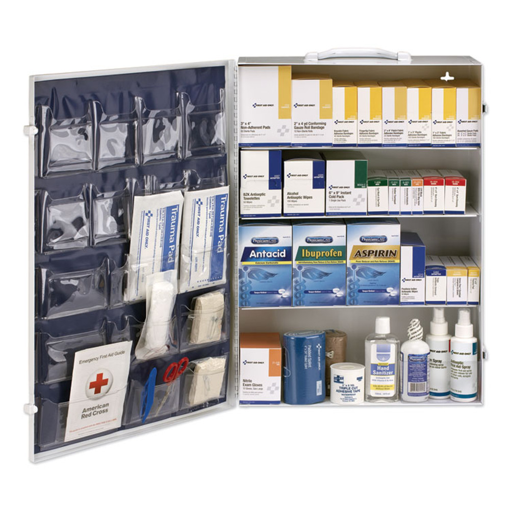 FIRST AID ONLY, INC. 90576 ANSI Class B+ 4 Shelf First Aid Station with Medications, 1,461 Pieces, Metal Case