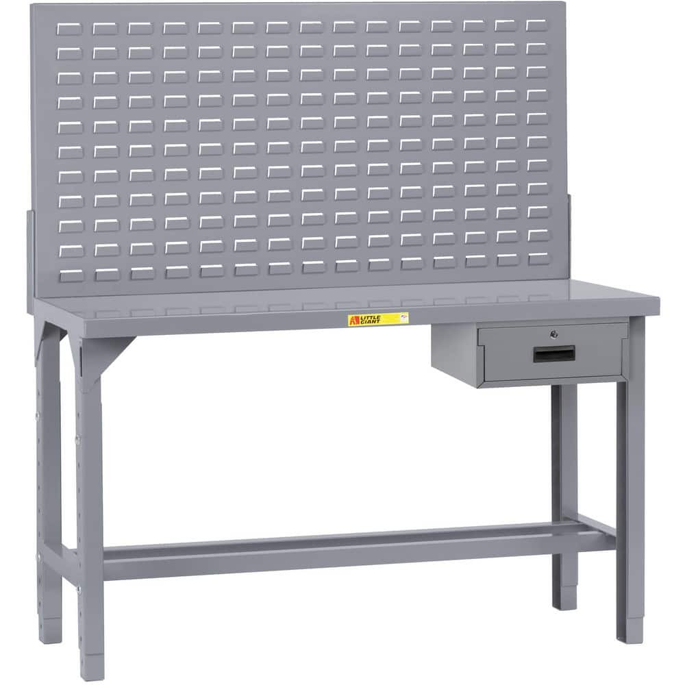 Little Giant. WST1-3072AHLPDR Stationary Work Benches, Tables; Bench Style: Heavy-Duty Use Workbench ; Edge Type: Square ; Leg Style: Adjustable Height ; Depth (Inch): 30 ; Color: Gray ; Maximum Height (Inch): 65