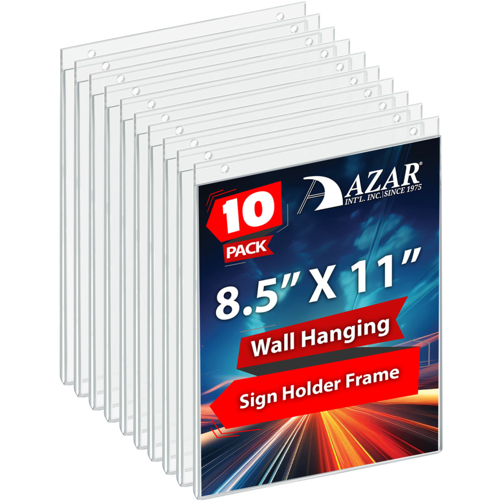 Display pertinent information about your company with these acrylic sign holders. Mount them on a wall and slide in your signs from the top or either side.  Top and side loading make it easy to place your sign inside.  Made of 0.1in thick acrylic for lasting strength.  Clear design allows customers to read your sign.  2 pre-drilled, 1/4in holes make wall mounting simple.