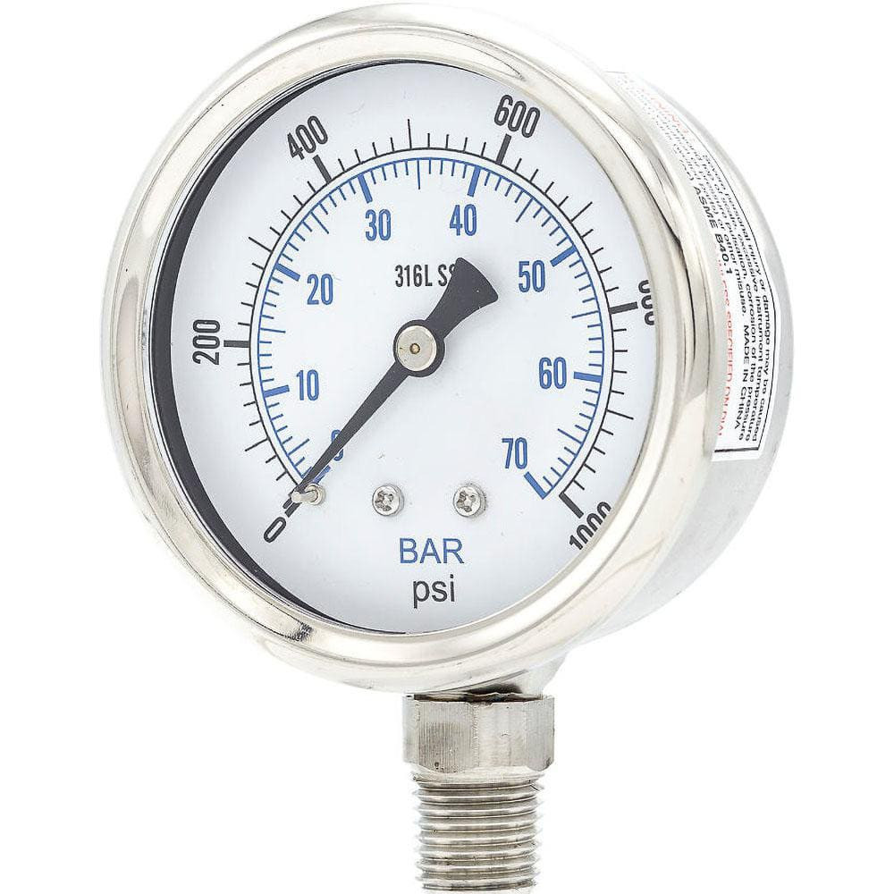 PIC Gauges PRO301D254M-01 Pressure Gauges; Gauge Type: Industrial Pressure Gauges ; Scale Type: Dual ; Accuracy (%): 2-1-2% ; Dial Type: Analog ; Thread Type: 1/4" MNPT ; Bourdon Tube Material: 316 Stainless Steel