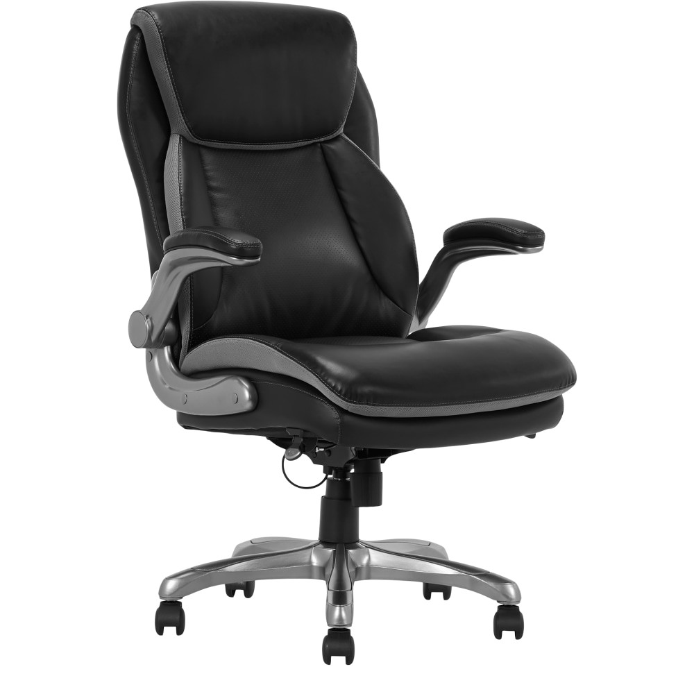 OFFICE DEPOT Serta 52153  Smart Layers Brinkley Ergonomic Bonded Leather High-Back Executive Chair, Black/Silver