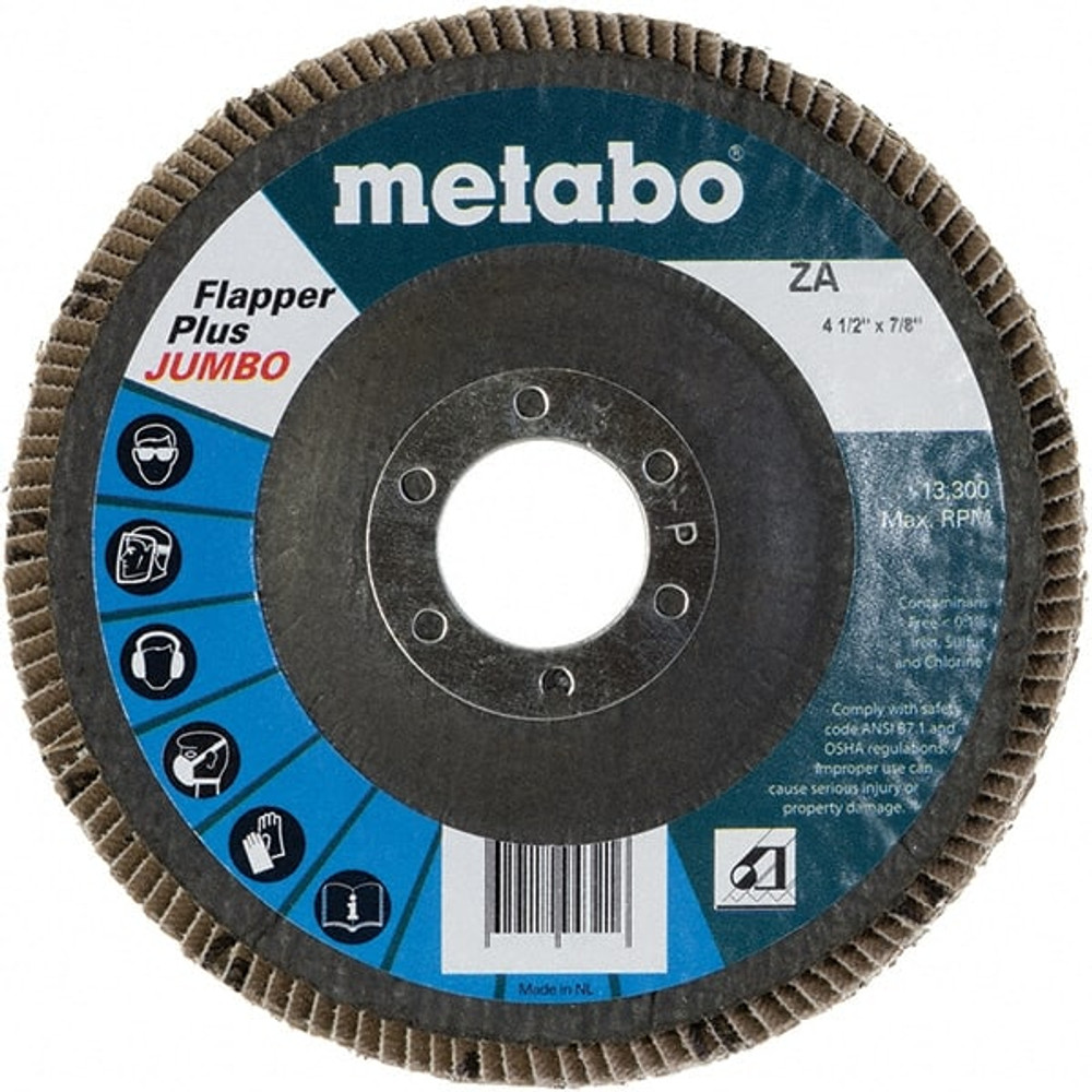 Metabo 656429000 Flap Disc: 7/8" Hole, 120 Grit, Zirconia Alumina, Type 29