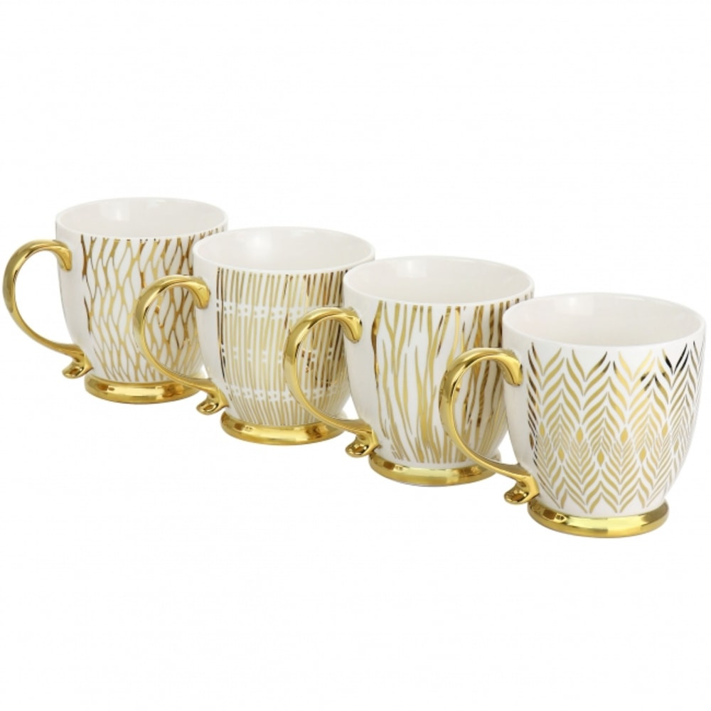 GIBSON OVERSEAS INC. Gibson Home 995117541M  Gold Finch 4-Piece Mug Set, 16.7 Oz, Gold