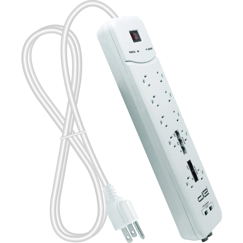 DIGITAL ENERGY DSS5-1022-WHT  World 12-Outlets Surge Suppressor/Protector - 10 x AC Power, 2 x USB - 1875 VA - 3500 J - 120 V AC Input - Coaxial, Phone, Modem, DSL - 25 ft