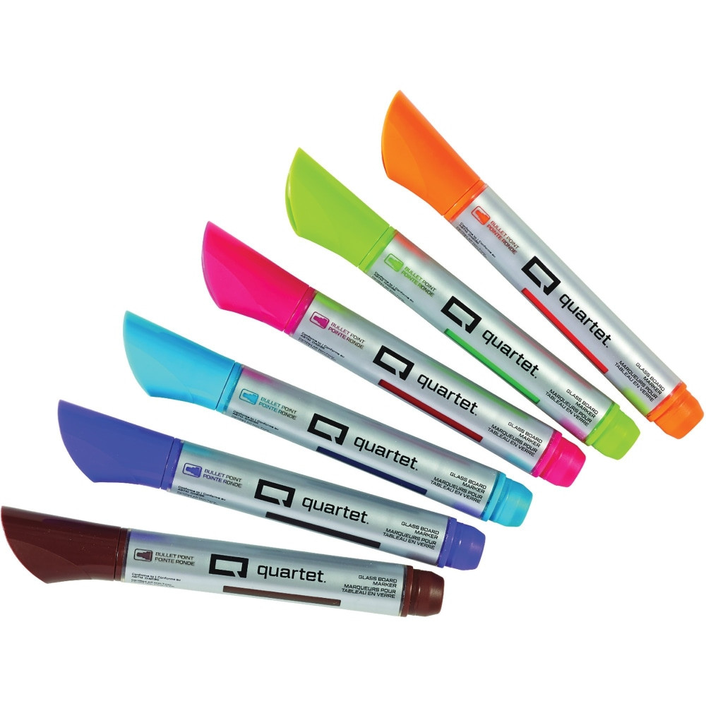 ACCO BRANDS USA, LLC 79556 Quartet Premium Glass Board Dry-erase Markers - Bullet Marker Point - Pink, Blue, Green, Orange, Purple, Brown Ink - Liquid - 6 / Pack