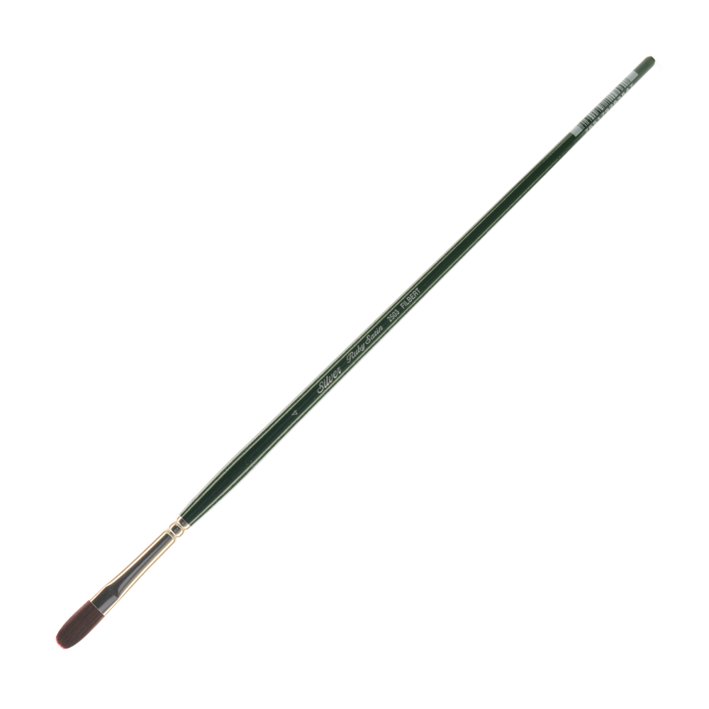 SILVER BRUSH LIMITED Silver Brush 2503-4  Ruby Satin Series Long-Handle Paint Brush 2503, Size 4, Filbert Bristle, Synthetic, Green
