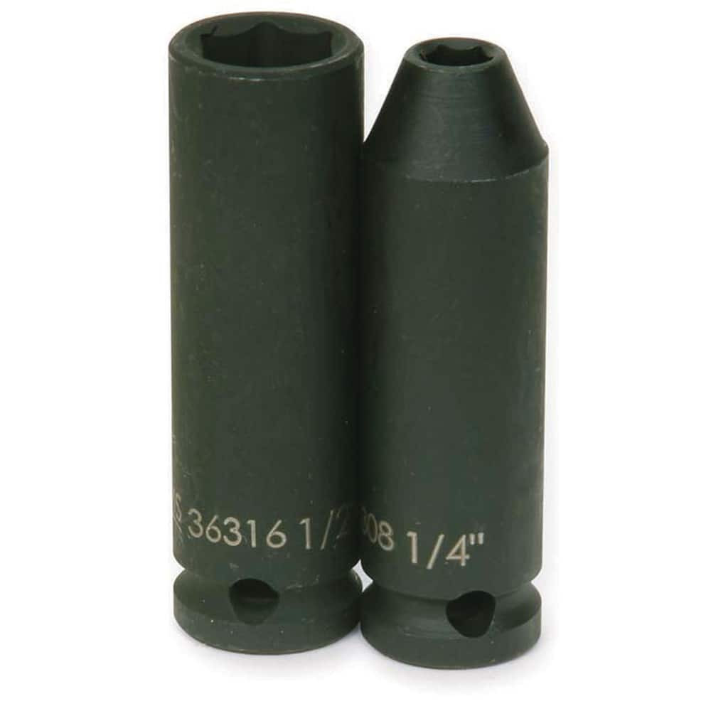 Williams JHW36308 Impact Sockets; Socket Size (Decimal Inch): 0.25 ; Number Of Points: 6 ; Drive Style: Square ; Overall Length (mm): 63.5mm ; Material: Steel ; Finish: Black Oxide