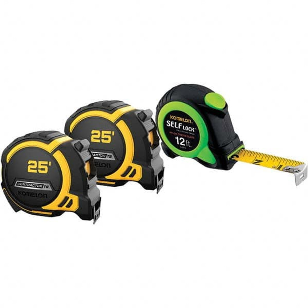 Komelon 1845323/9891765 Tape Measure: 25' Long, 1-1/4" Width, High-Visibility Yellow & White Blade