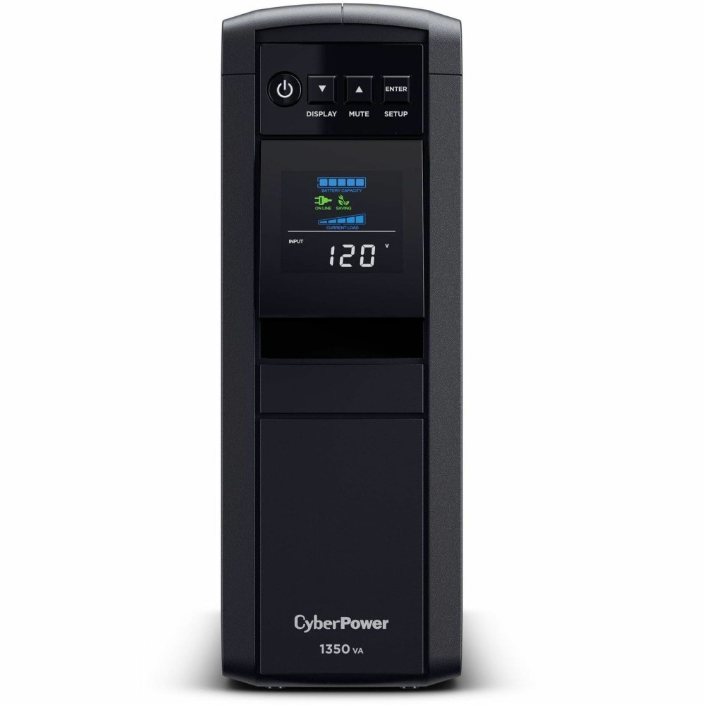 Outlet types: 12 &times; NEMA 5-15R  Data line protection: Network  Plug type & cord: NEMA 5-15P, 5 ft. cord  Topology: Line Interactive  Management software: PowerPanel Personal  Waveform: Sine Wave  ENERGY STAR certified: Yes  Output: 120Vac ± 5%  Communication: USB, Relay  Capacity: 1350VA / 880W  Helps save energy - designed to limit the energy used by other products, potentially helping you reduce your carbon footprint and save money.