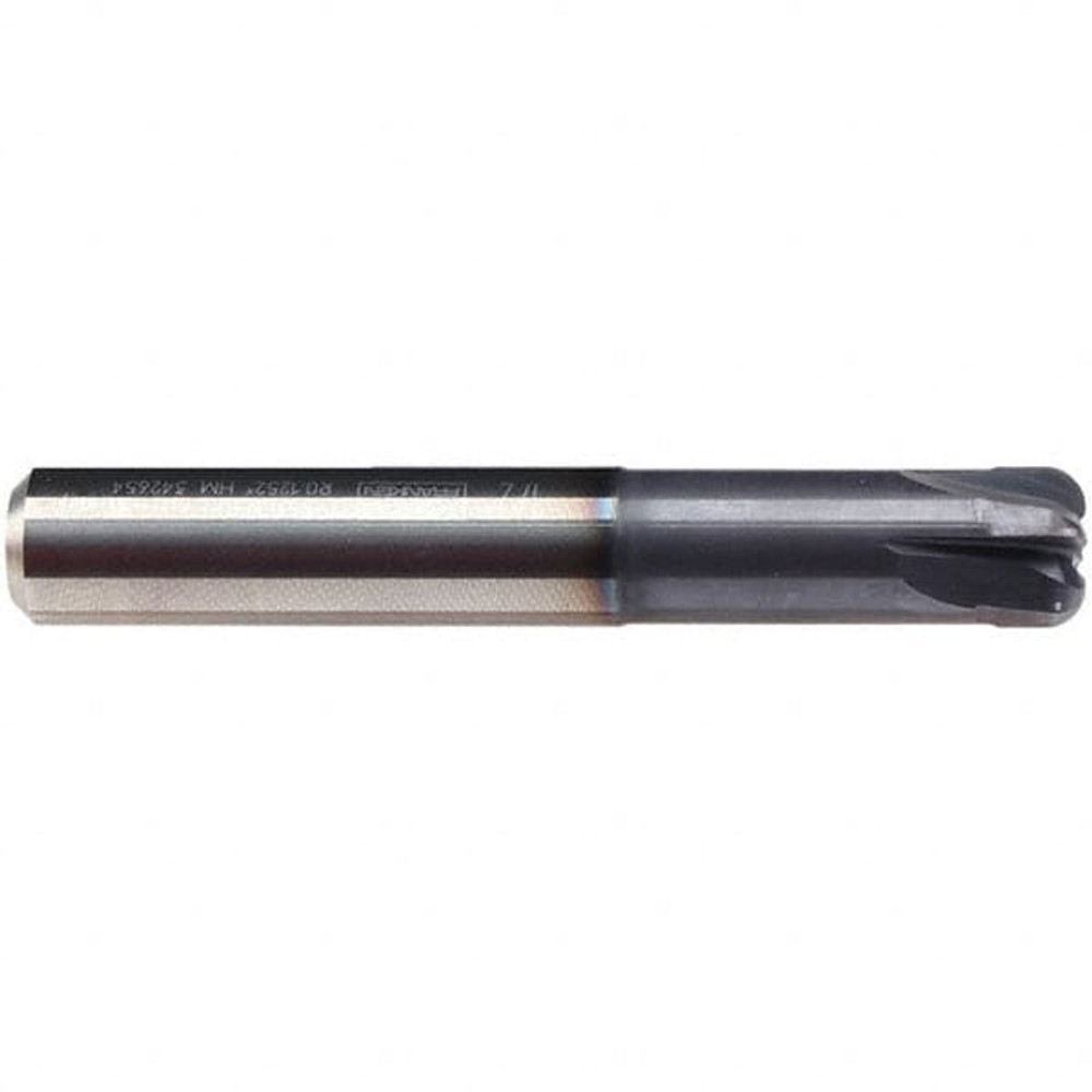 Emuge 1936A.04375 Corner Radius End Mill: 1-1/8" LOC, 0.109" Radius, 4 Flutes, Solid Carbide