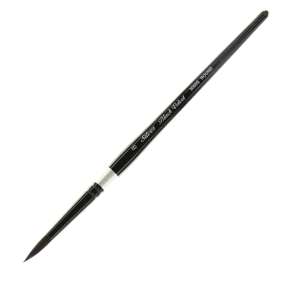 SILVER BRUSH LIMITED 3000S-8 Silver Brush 3000S Black Velvet Series Paint Brush, Size 8, Round Bristle, Squirrel Hair/Synthetic Filament, Multicolor